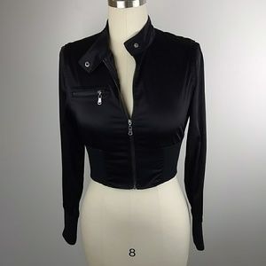 Bomber Jacket Coat Crop Moto Black Forever 21